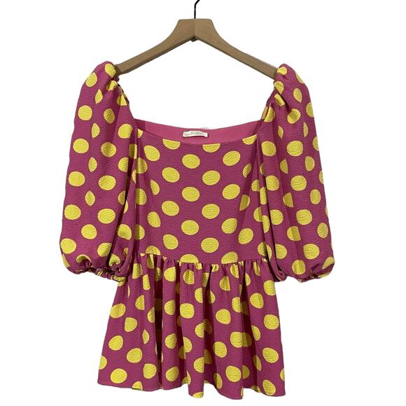 STINE GOYA Irene Polka Dot Puff-Sleeve Blouse - Pink - XS - Picture 1 of 16